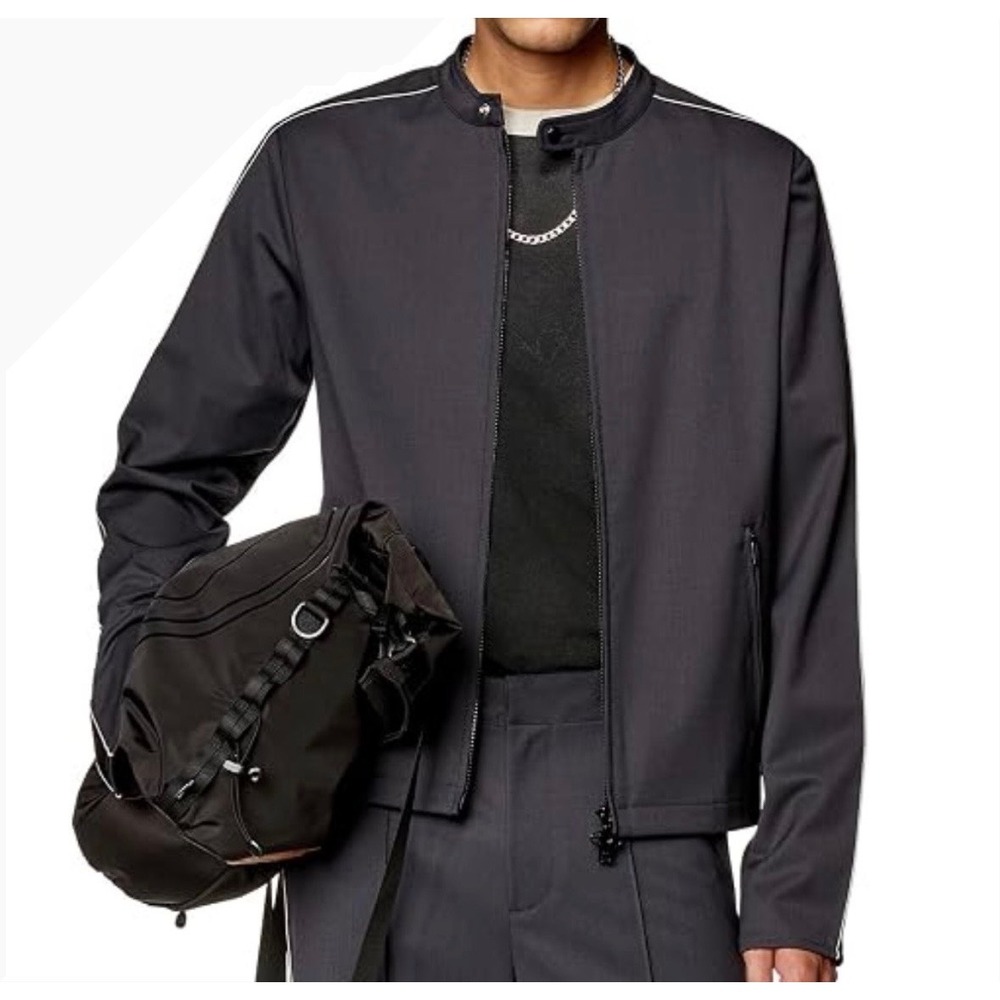 Diesel J-Devlin Jacket Mens 52 Black Solid Slim Fit Modern Cafe Racer NEW $395